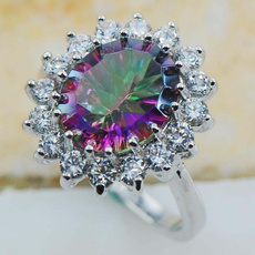 6.79CT Natural Mystic Rainbow Topaz Gemstone 925 Sterling Silver Flower Ring