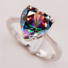 Heart, 925 sterling silver, Women Ring, rainbow