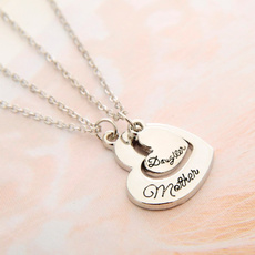 2pcs/set "Mother Daughter" Double Hollow Heart Pendant Necklace Simple Special Gift For Mother Daughter Family Jewelry
