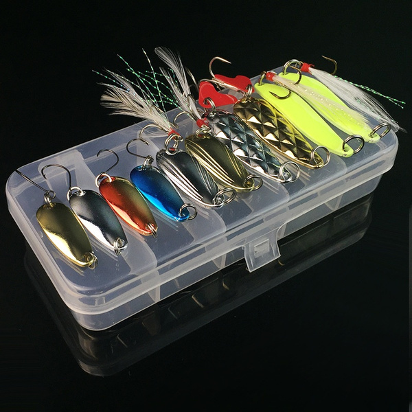 11Pcs / Set Fishing Lure Kits Mixed Universal Assorted Fishing Wire Bait  Set with Small Box - Including 10Pcs Opsariichthys Spinner Bait for  Freshwater Saltwater Fishing