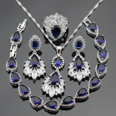 Charm Bracelet, Blues, Sapphire, 4pcsjewelryset