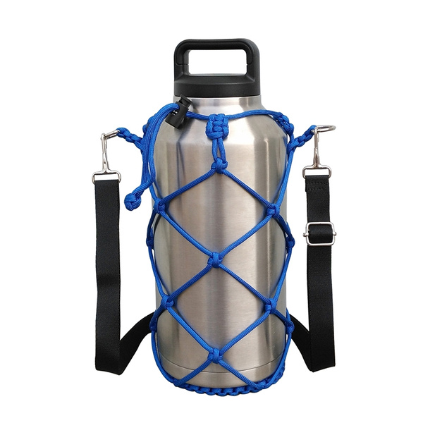 64 oz Sport Water Bottle Carrier with Shoulder Strap for Hydro Flask, Yeti  Tumber Rambler and more- Blue