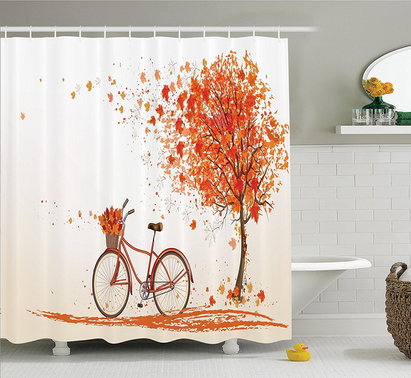 Bicycle Decor Collection Autumn Tree, Fall Seasonal Shower Curtains