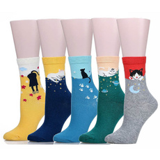 Cute Cat Design Women's Casual Comfortable Cotton Crew Socks