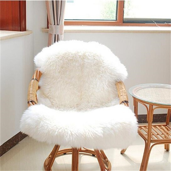Super Soft Faux Sheepskin Chair Cover Warm Carpet Seat Pad Fluffy Rug Wish - Faux Sheepskin Bench Seat Covers