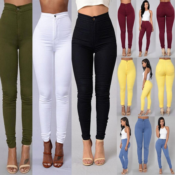 New LADIES WOMEN HIGH WAISTED SEXY SKINNY JEANS PANTS SIZE 6 8 10 12 14 16  18 UK
