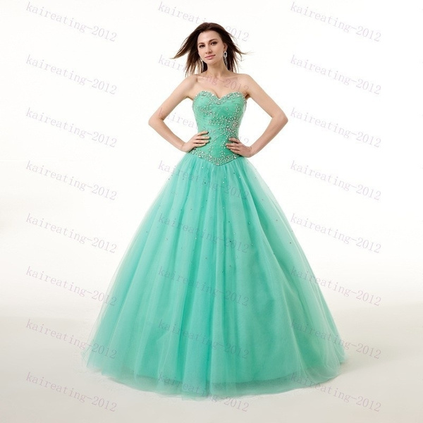 Mint Green Lace Beaded Sweetheart Ball Gowns Quinceanera Dresses