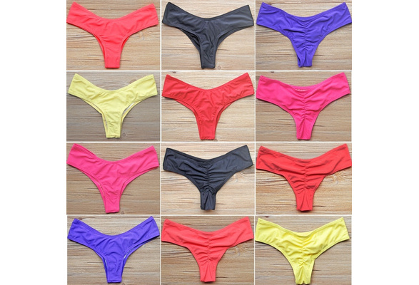 Women Sexy V Shape Swimsuit Thong Bikini Bottom Brazilian Ruched