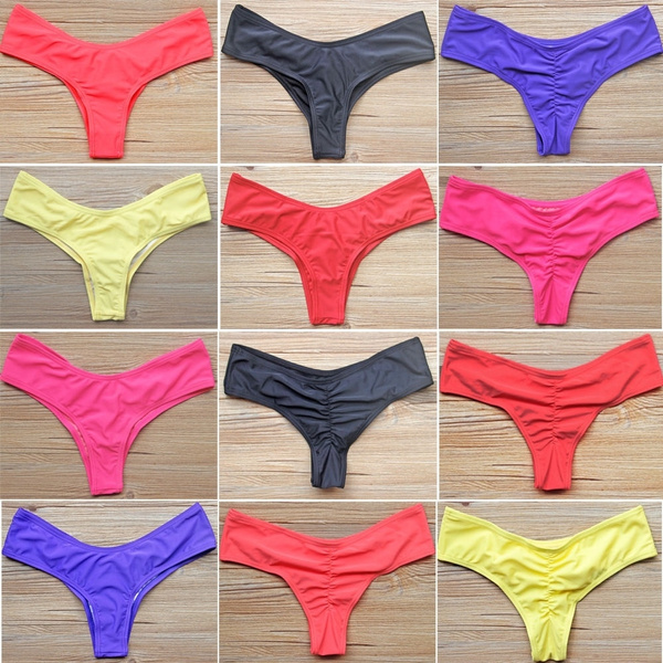 Women Sexy V Shape Swimsuit Thong Bikini Bottom Brazilian Ruched Back  Underwear