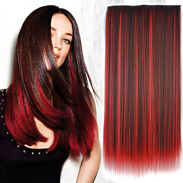 Women Hair Extensions Brown Red High Tempreture Natural Straight