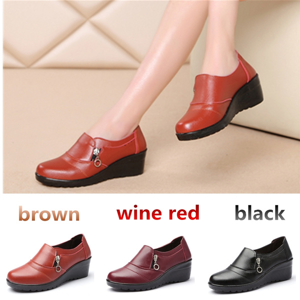 Shoes Woman Genuine Leather Women Flats Slip On Womens Loafers Female Moccasins Shoe Plus Si Red
