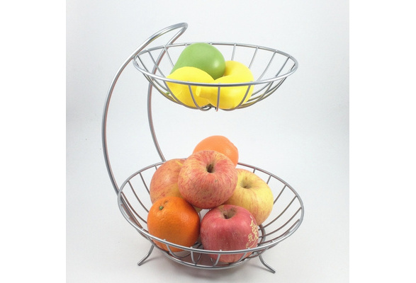 Warmiehomy Wooden Fruit Basket Vegetables Snacks Household Items Storage Organizer Detachable Fruit Rack 2 Tier Fruit Holder for Kitchen Countertop