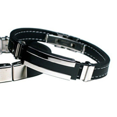 Men's Fashion Titanium Stainless Steel Handmade Braided PU Leather Bracelet Adjustable Wrap Cuff 