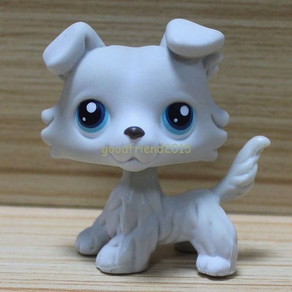 Rare Littlest Pet Shop LPS Toys Gray White Collie Puppy Dog With Blue Eyes Gifts 