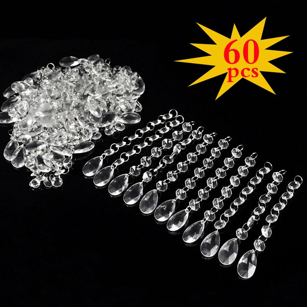 60Pcs Acrylic Crystal Beads Garland Chandelier Hanging Wedding Party Home Decor
