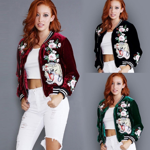 Satin embroidered bomber hot sale jacket womens