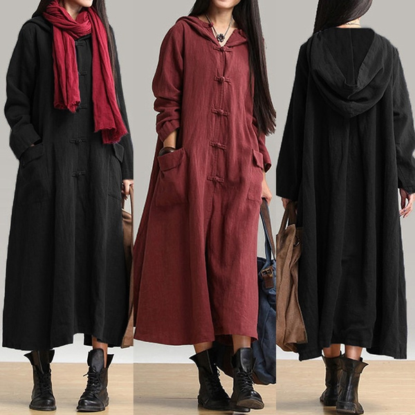 Women Retro Full-Length Hooded Coat Jacket Long Maxi Dress Kaftan | Wish