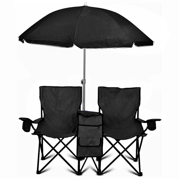 Goteam Portable Double Folding Chair W Removable Umbrella Cooler Bag And Carry Case Wish