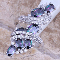 New Brand Jewelry 925 Sterling Silver Mystic Rainbow Topaz Gemstone Wedding Ring