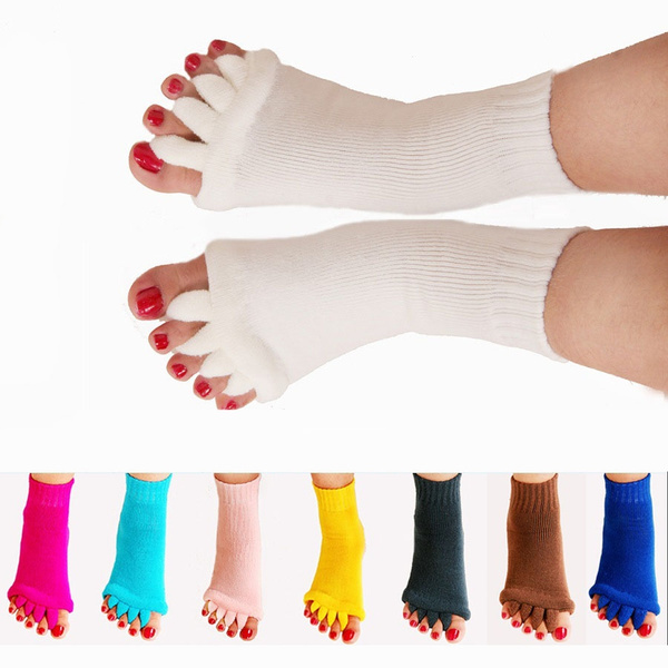 One Pair Prevent Foot Cramps Yoga Sports GYM Five Toe Separator Socks Alignment Pain Health Massage Socks 