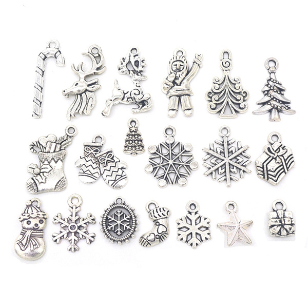 19pcs/set Mixed Antique Silver Christmas Theme Stocking Trees Gifts ...