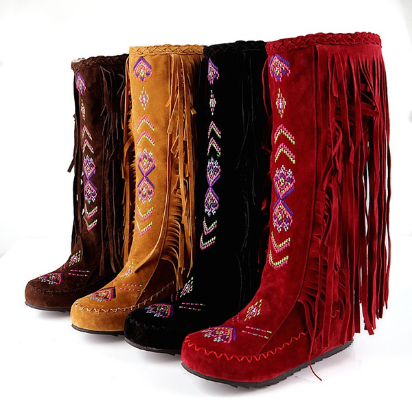 Flat hot sale fringe boots