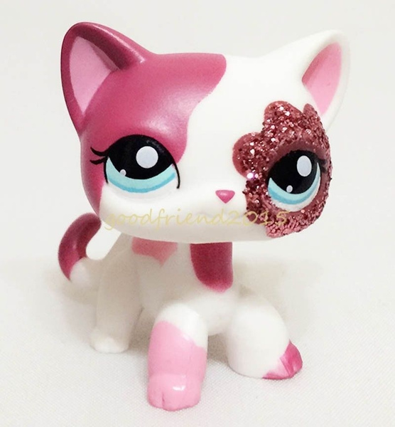 Hasbro Littlest Pet Shop Collection LPS White Pink Standing Cat Sparkle Glitter 