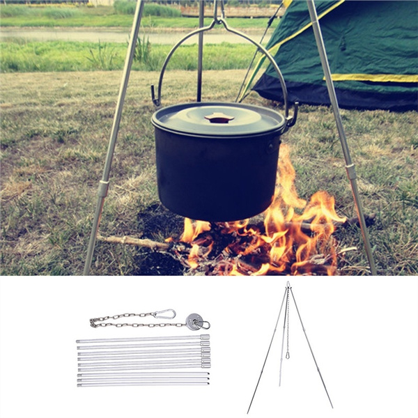 Tripod Camping Outdoor Cooking Campfire Picnic Pot Cast Iron Grill Oven 