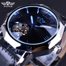 Winner Schwarz Blau Dial Herren-Uhren Skeleton mechanische automatische Uhr Designer-Uhr-Mann-Armbanduhr