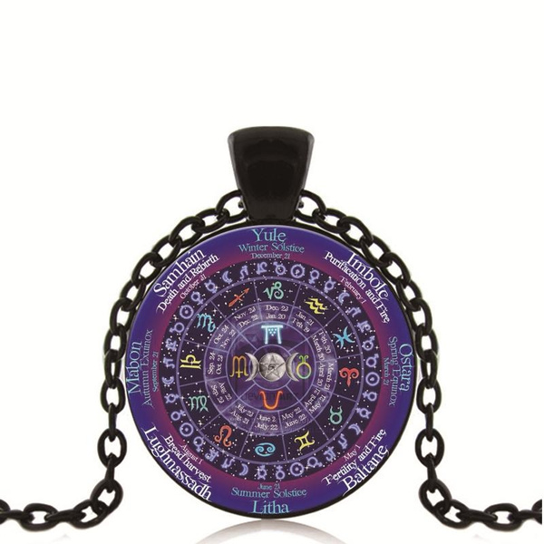 Necklace for Men 1pcs Zodiac Wicca Logo Necklace Pendant Pentagram Wiccan Vintage Chain Choker Statement Necklac Men Jewelry Women Gift