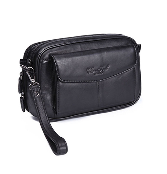 mens leather clutch bag with wrist strap