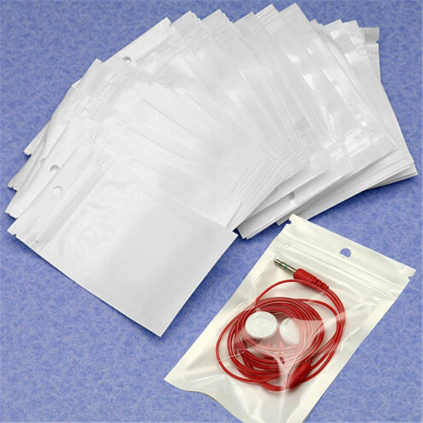 100Pcs Zip Lock White Clear Plastic Bags Resealable Hang Hole Pocket 7 ...