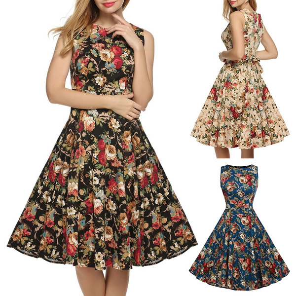 Vintage print a outlet line high waisted dress