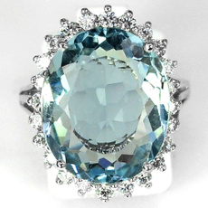 Women Elegant 925 Sterling Silver Natural Aquamarine Halo Ring Wedding Jewelry