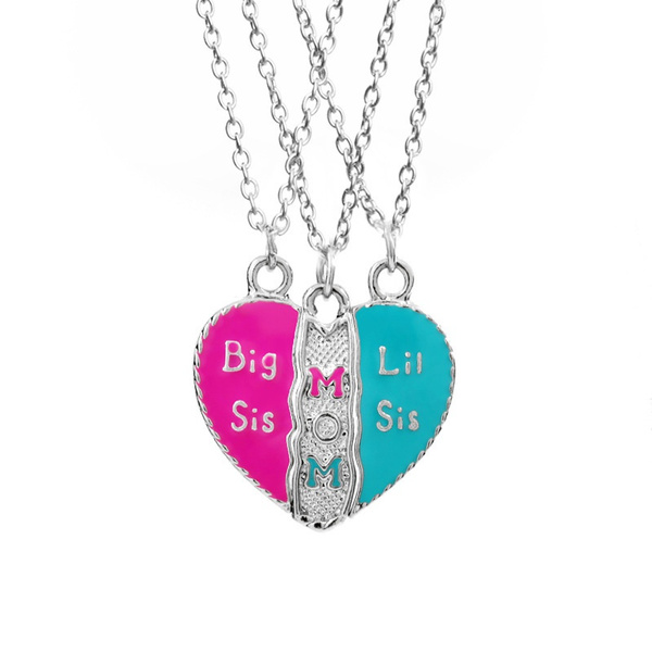 3pc Necklace Set Mom Big and Little Sisters Sis Mother Daughter Puzzle  Hearts | eBay