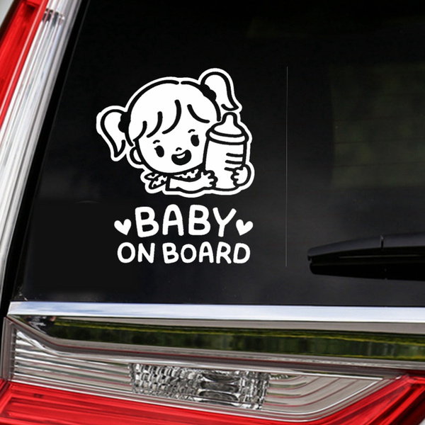 Reflective Personality baby on board cartoon cute girl stickers Car ...
