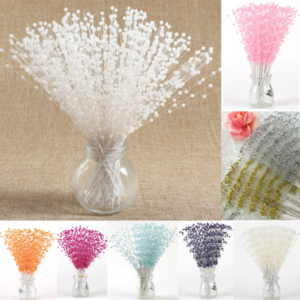 100 Bunch White Ivory Pearl Flower Stem Beads Garland Sprays Bridal Bouquet 