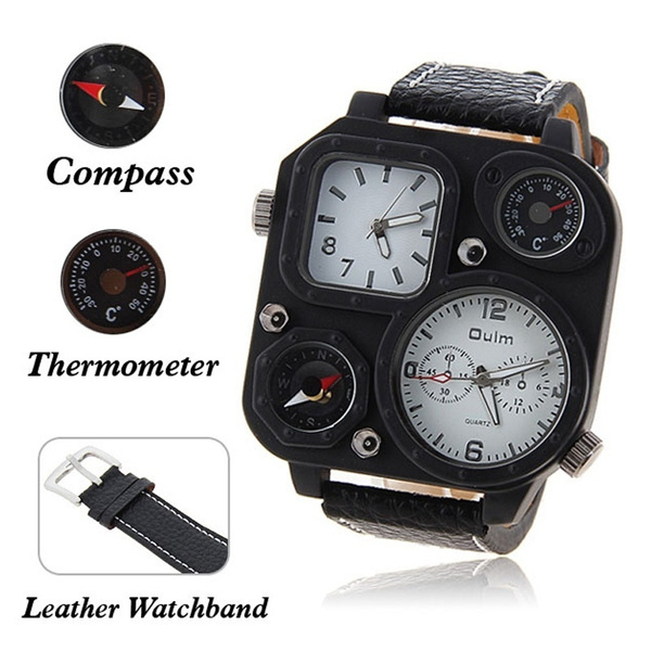 Oulm Men's Quartz Sports Watches Golden Steel Strap Watch Multi-Time Zone  Gift | eBay