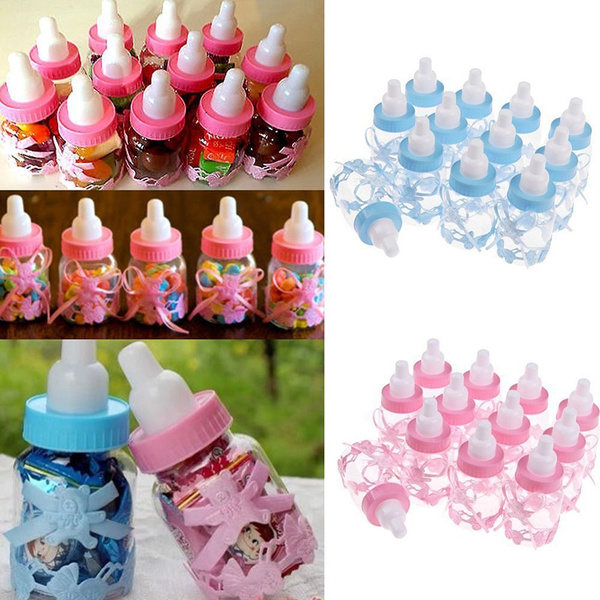 10 Small Blue Baby Bottles Fillable 3" Baby Shower Games Favors USA 
