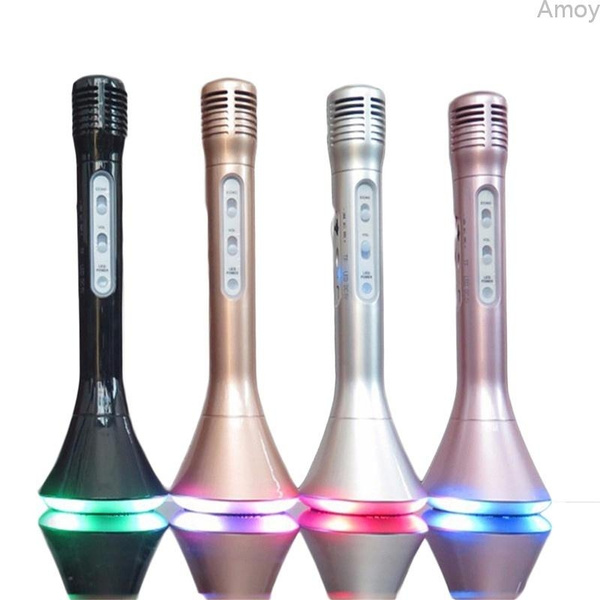 Amoy Fashion Wireless Microphone Microfone with Mic Colors Led Speaker ...