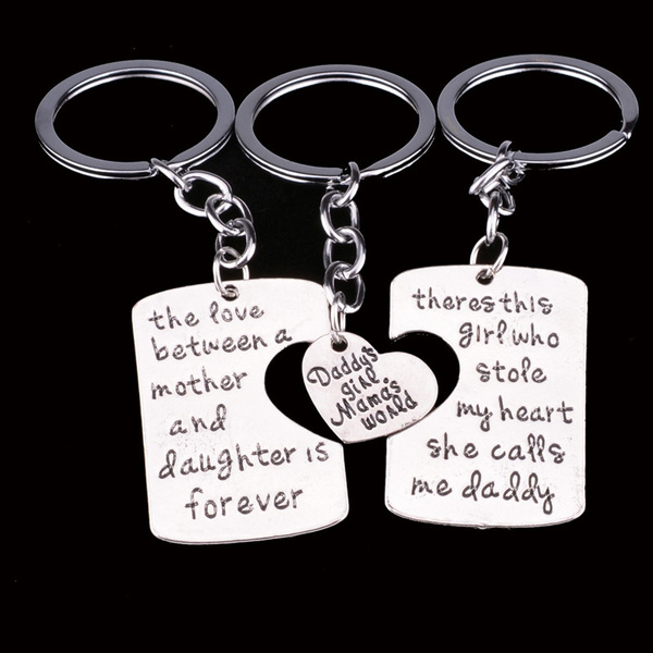 3PCs/Set Jewelry Daddy's Mama's Daughter Heart Pendant Necklace Keyring Keychain