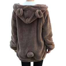 Women Gardigan Hoodies XS-XXL Girl Winter Loose Fluffy Bear Ear Hoodie Jacket