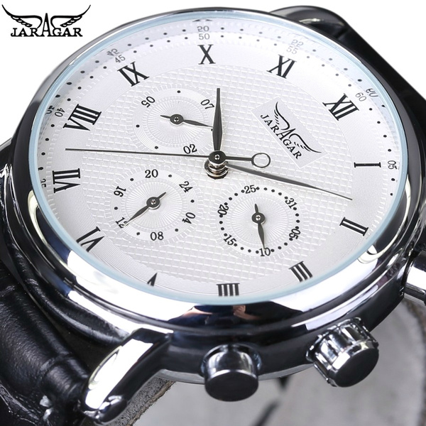 JARAGAR Brand Mechanische Herrenuhren Marken Luxus-Kalender 24 Stunden  Lederarmband M nnlich Kleid Business Armbanduhren | Wish