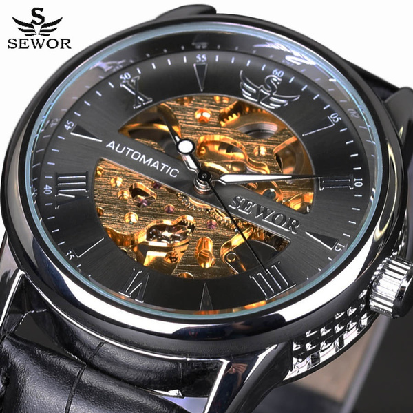 SEWOR Marca De Lujo De Moda Hombres Relojes Automático Mecánico Reloj  Vintage Esqueleto Reloj De Cuero Reloj Regalos Para Hombres | Wish