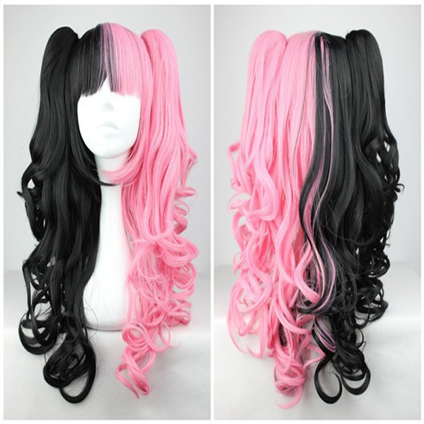 Pink And Black 70cm Classical Anime Wavy Braided Lolita Cosplay