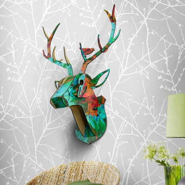 3d Wood Puzzle Deer Head Animal Sculpture Home Decor Crafts Gift Diy Wooden Model Wall Hanging Wish - Animal Head Home Decor