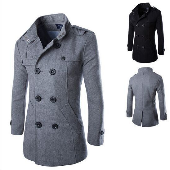 New Casual Double Breasted Coat Men British Style Stand Collar