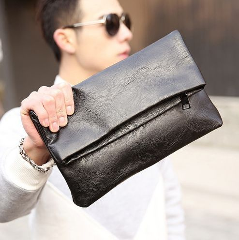 Fashion Men Folding PU Leather Clutch Bag Leisure Portable Handbag for  Teenagers Business Documents Masculina Wrist Bags