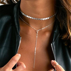 European and American Fashion Jewelry Simple Necklace Crystal Tassel Necklace（Color: Gold, Silver）