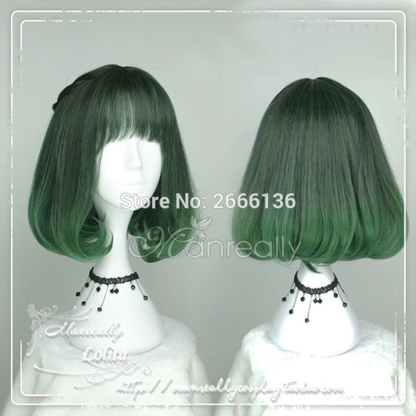 New 40cm Wig cosplay Exclusive color Memorial style Dark green